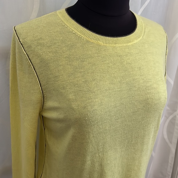 Ann Taylor, Lightweight, Yellow Sweater With Brown Trim, Size Medium. - Picture 2 of 7